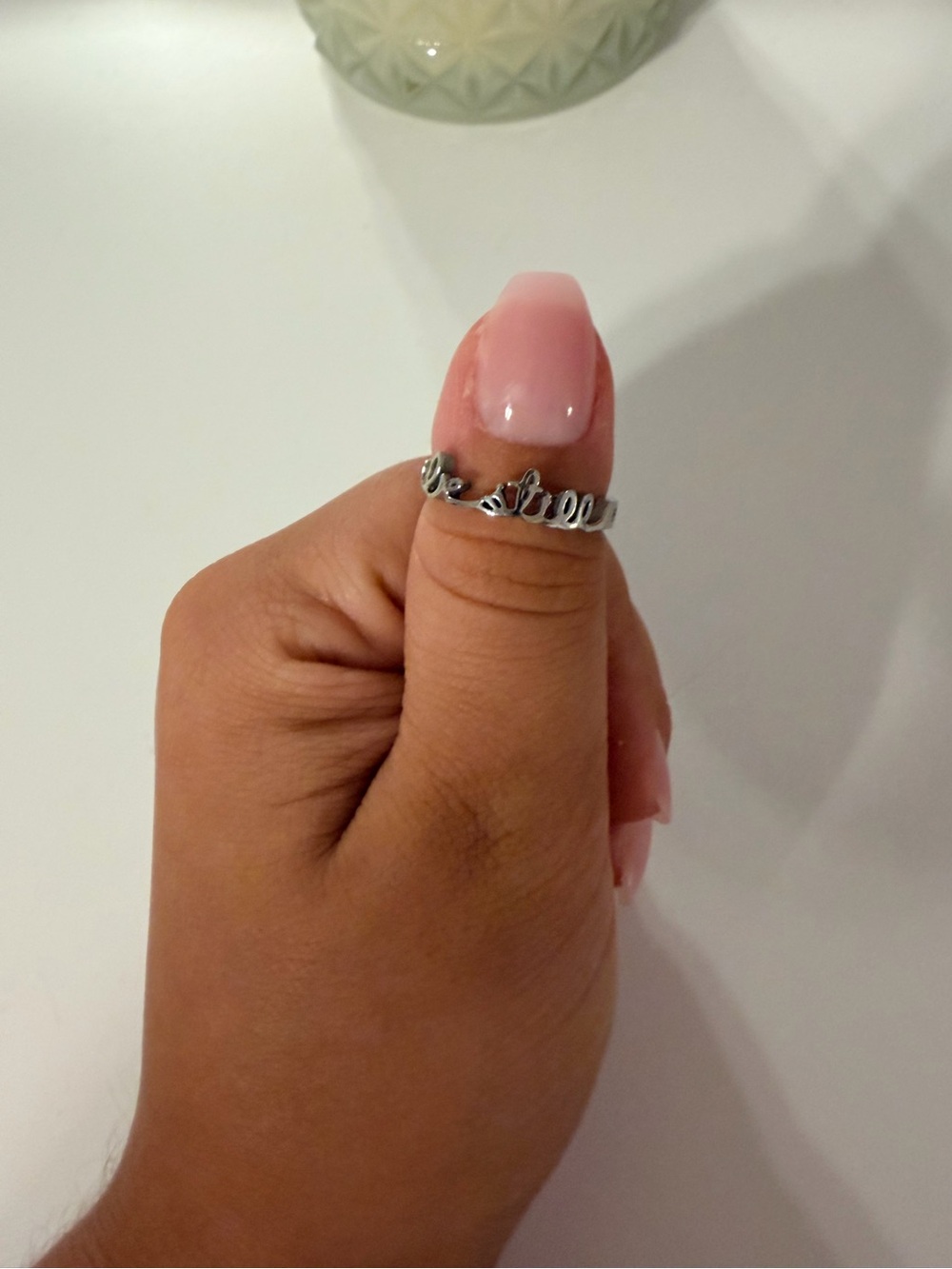 Silver 'be still' Script Ring - “ be still and know that i am god”